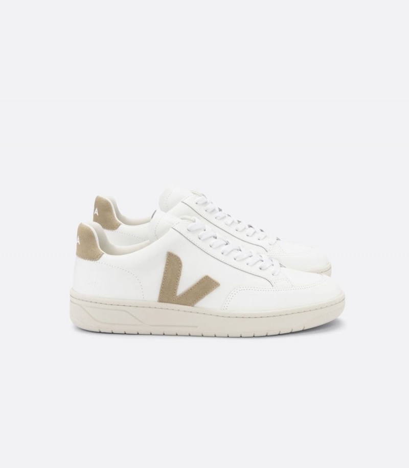 Women\'s Veja V-12 Leather Low-Top Sneakers White Brown | SZY3096RY