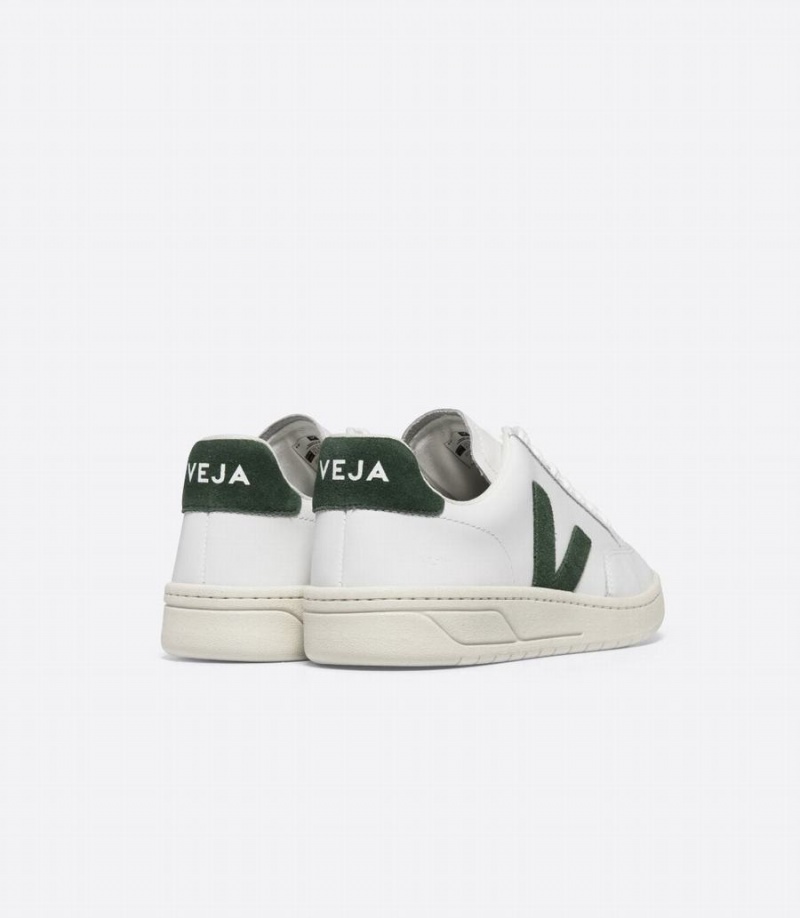 Women's Veja V-12 Leather Low-Top Sneakers White Green | PYU8939ZE