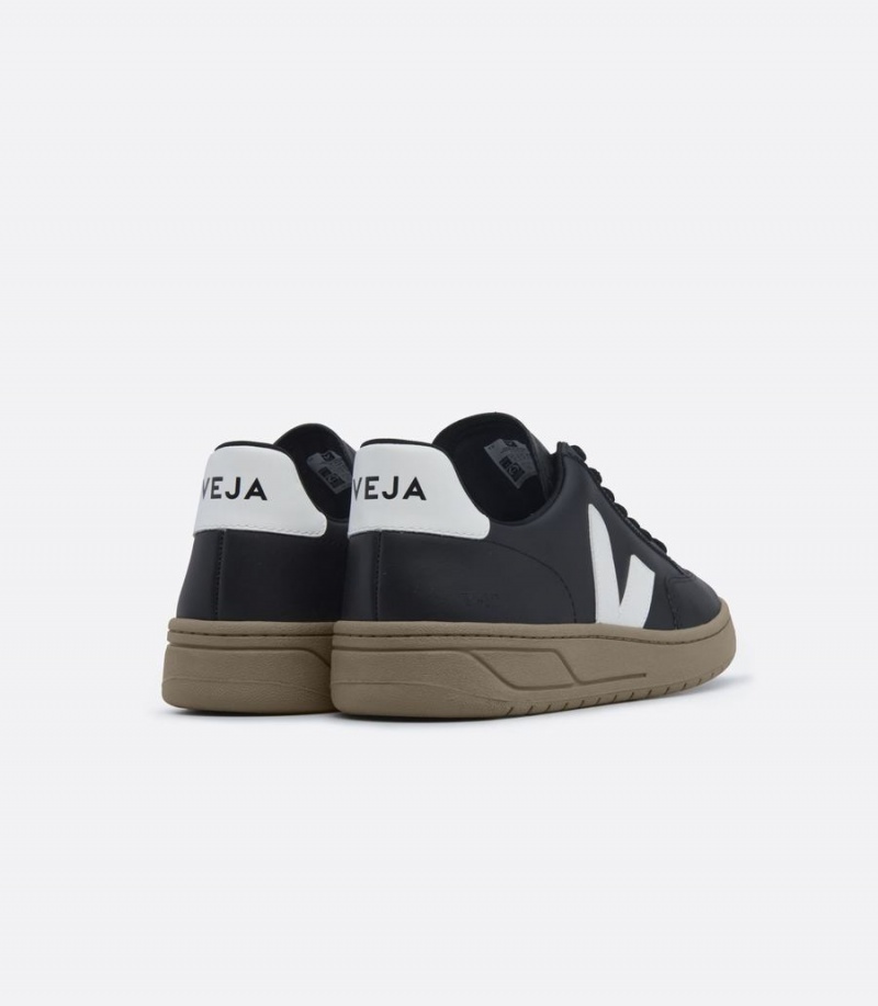 Women's Veja V-12 Leather Low-Top Sneakers Black White Brown | EAM4847TX