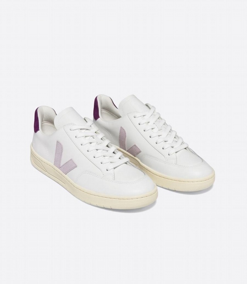 Women's Veja V-12 Leather Parme Magenta Low-Top Sneakers White Purple | NPS1698ZS