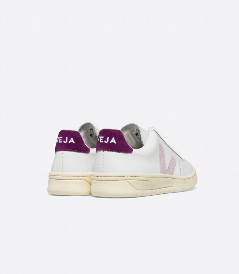 Women's Veja V-12 Leather Parme Magenta Low-Top Sneakers White Purple | NPS1698ZS