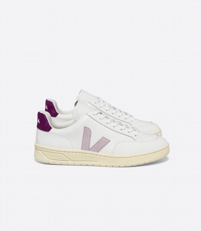 Women\'s Veja V-12 Leather Parme Magenta Low-Top Sneakers White Purple | NPS1698ZS