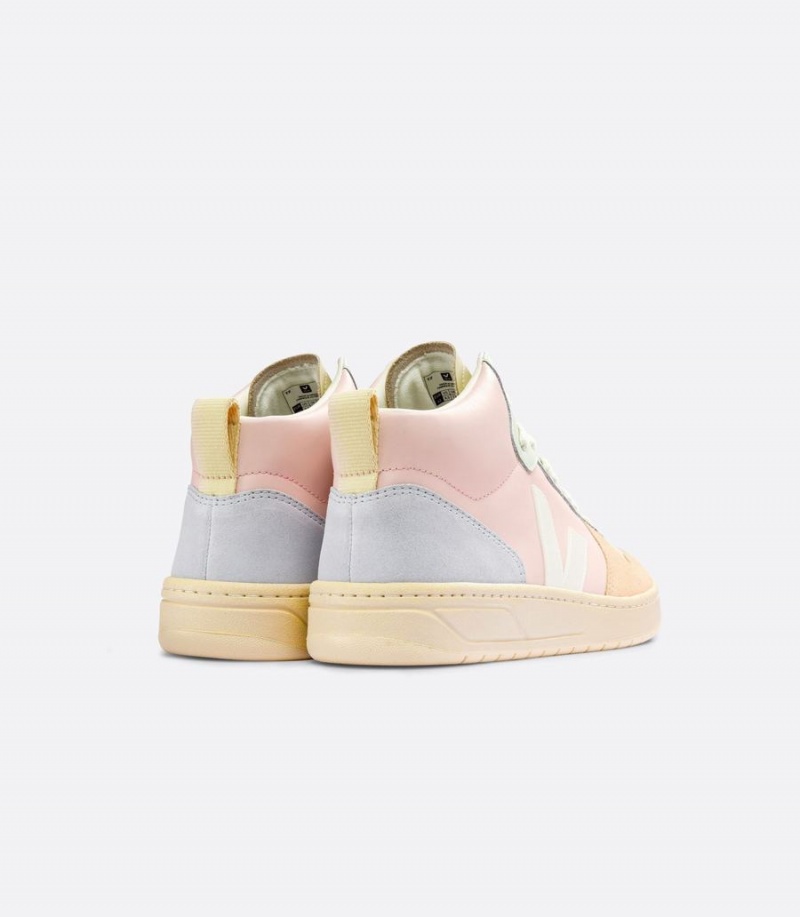 Women's Veja V-15 Leather Petale High-Top Sneakers Pink Brown Blue | AOG299QM