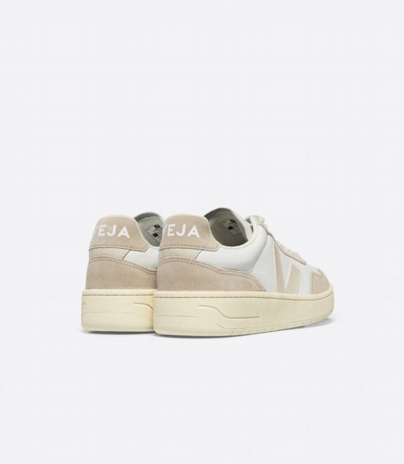 Women's Veja V-90 Leather Low-Top Sneakers White Beige | ILO1213UH