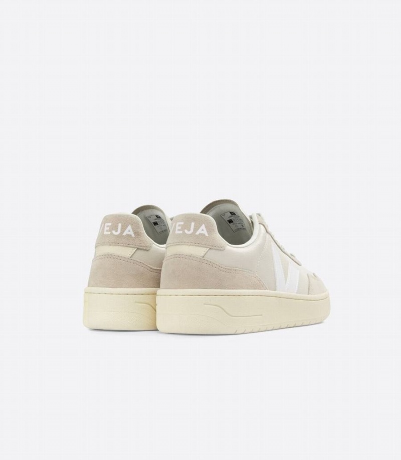 Women's Veja V-90 Leather Low-Top Sneakers White Beige | DNZ1546SB